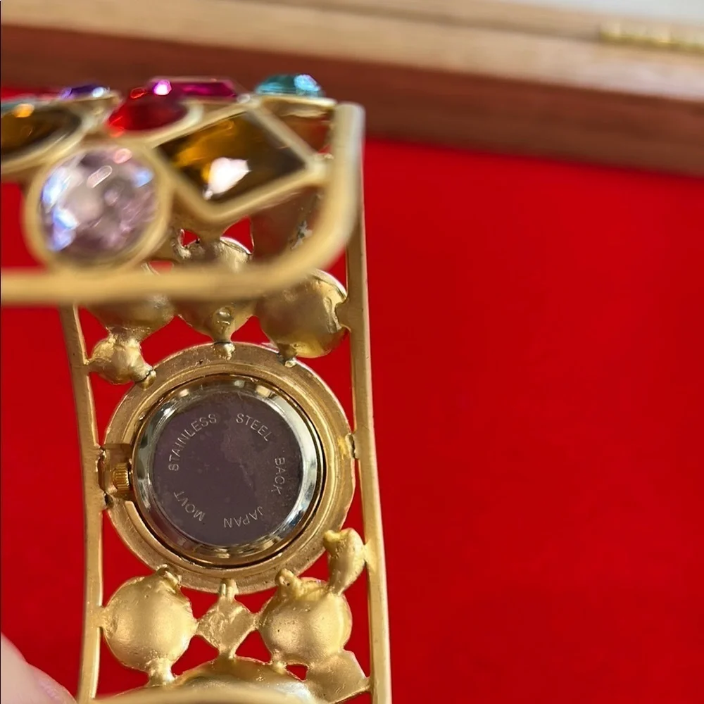 Vintage Estate Elegant Gold and Multicolor Crystal Cuff Watch